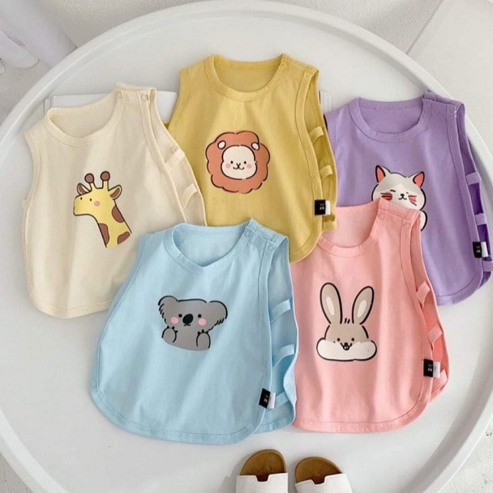 Áo ba lỗ hở sườn cho bé in hình ngộ nghĩnh chất  thun cotton mát lạnh  hàng xuất Âu Mỹ