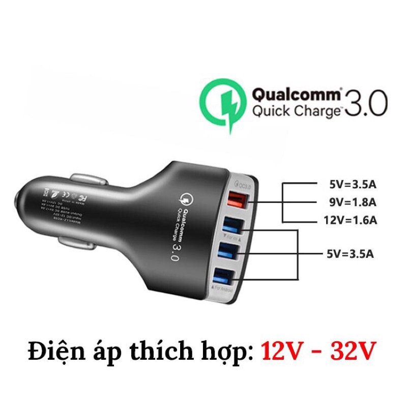 Tẩu sạc ô tô 4 cổng USB ra 1 cổng sạc nhanh 3.0