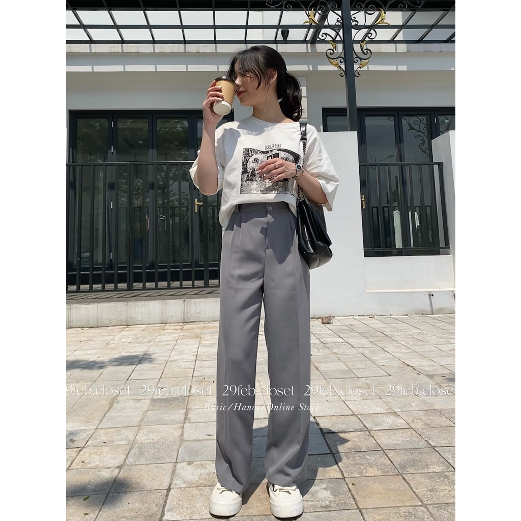 [Ảnh thật/Video] Quần ống suông 1 khuy cạp cao - 29feb.closet - Q19