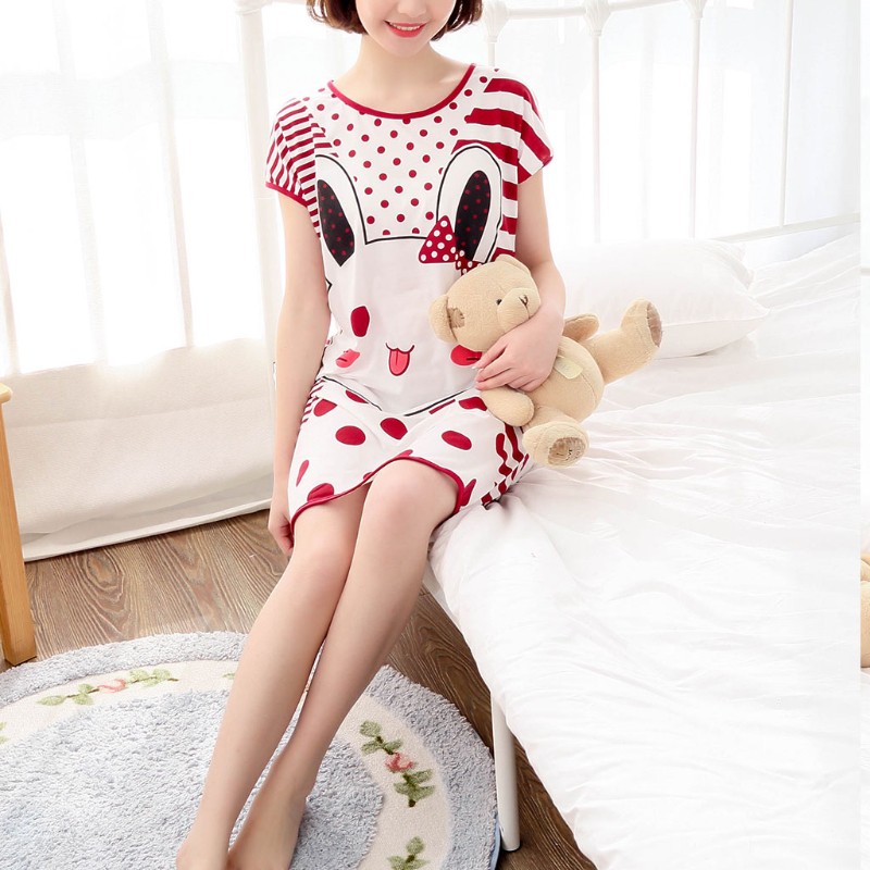 Đầm ngủ ngắn tay in họa tiết hoạt hình dễ thương thoải mái cho nữ | BigBuy360 - bigbuy360.vn