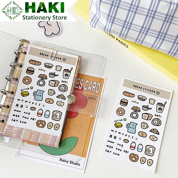 Sticker cute HAKI trang trí chủ đề bánh mì và sữa dễ thương phong cách Hàn Quốc ST21