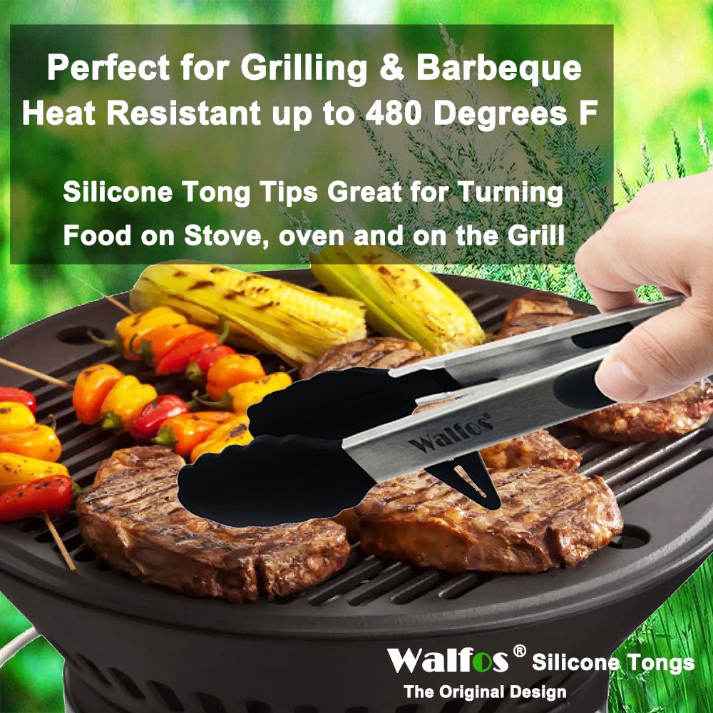 Bộ 2 Kẹp Gắp Thức Ăn WALFOS Bằng Silicon Chống Dính Có Nút Khóa Khớp Tiện Lợi 27-34cm