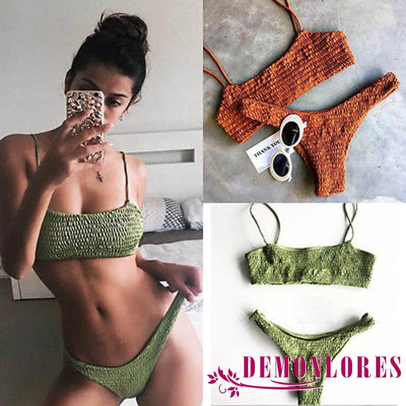 Set đồ bơi 2 mảnh màu trơn thời trang quyến rũ cho nữ