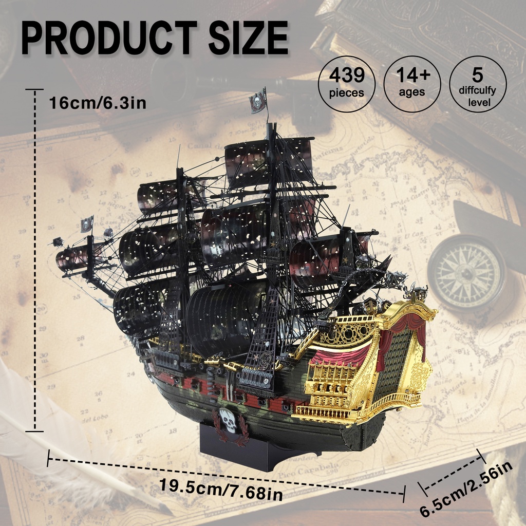 đồ chơi lắp ráp PIECECOOL DIY mô hình tàu cướp biển 3D bằng kim loại tiện lợi