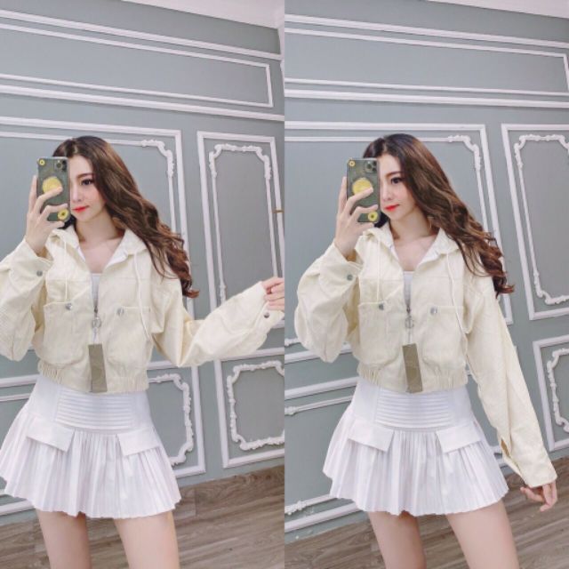 Hot trend 2020. Áo Khoác Nữ Lửng Nhung Gân Tăm Túi Phối Nút Thời Trang.Hàng Có Sẵn | BigBuy360 - bigbuy360.vn