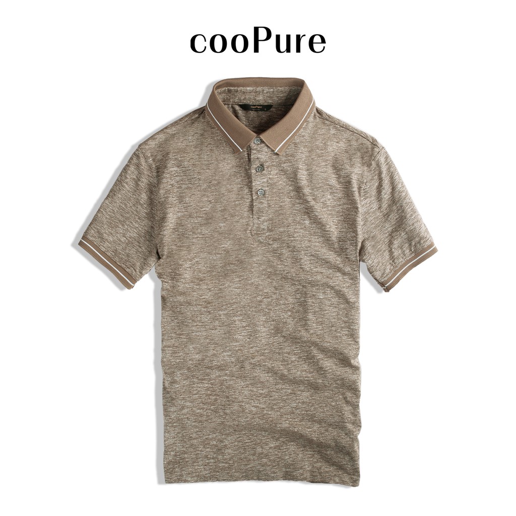 Áo thun polo cooPure màu đen tàn cotton melange xtra spandex, cổ bo dệt cách điệu NO.2054 (4 màu)