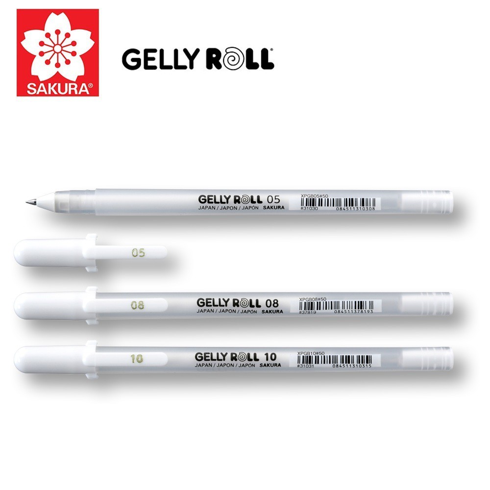 Set 3 bút Gel Sakura Trắng Gelly roll cỡ 05, 08,10