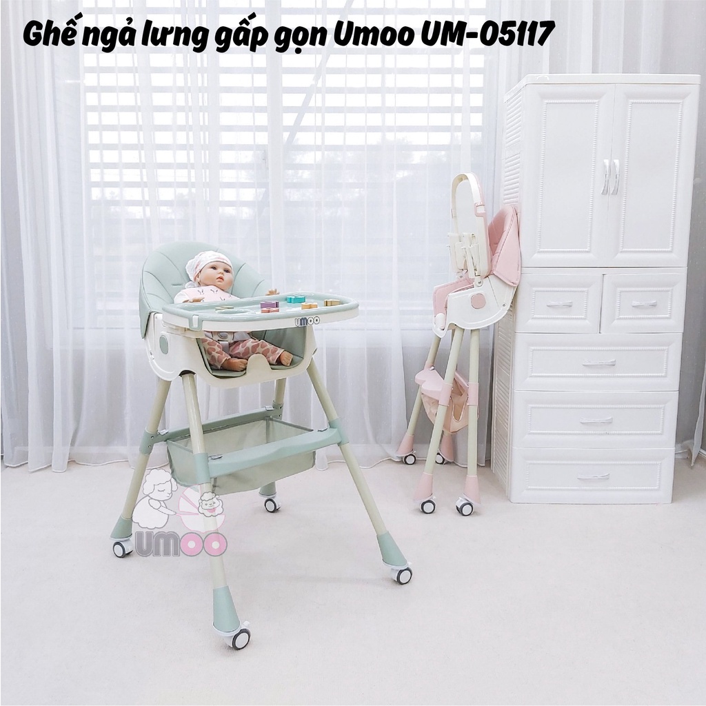 [Hàng sẵn giao ngay]. Ghế ăn ngả lưng gấp gọn có bánh UM-05117