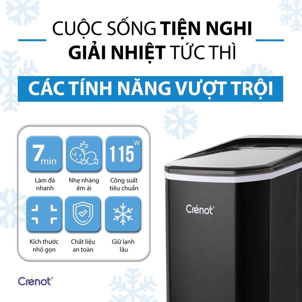 Máy Làm Đá Viên Crenot Vortex Z6 Tủ Đá Giữ Nhiệt Mini Gia Đình Tạo Đá Siêu Tốc Trong 9 - 15 Phút Bảo Hành 12 Tháng