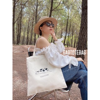 Túi Tote Canvas  Bò sữa ( có dây kéo + ngăn trong)(ảnh Gạo chụp)