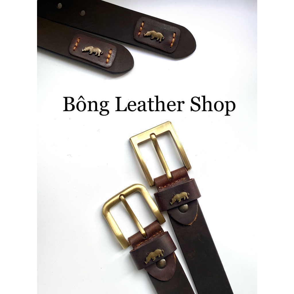 Thắt lưng da bò sáp khoá đồng đúc