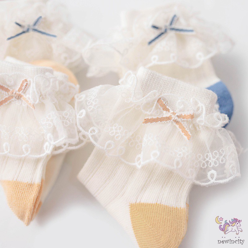 Vớ Dành Cho Bé Gái Viền Ren Đính Nơ Phong Cách Hàn Quốc