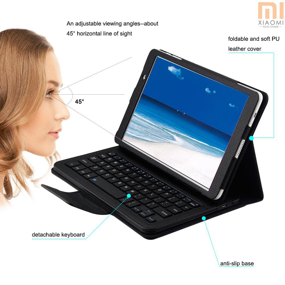 【shine】Detachable Wireless Bluetooth Keyboard Foldable Folding PU Leather Cover Case Stand with Auto Wake/Sleep for  M2 10.1