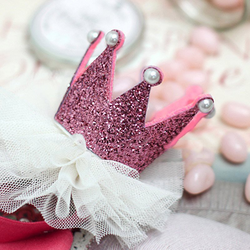 Băng đô co giãn đính vương miện/ngọc trai phối lưới xinh xắn cho bé