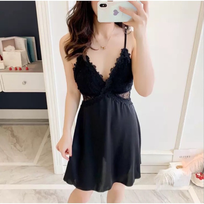 Váy Ngủ Sexy Hoa Nhí Cao Cấp Kenshop0602  - Đầm Ngủ Lụa Satin Quảng Châu