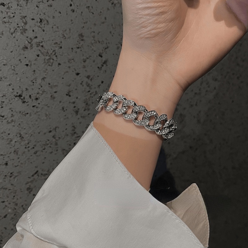 Vòng tay đôi đính kim cương Cuba hợp thời trang hip-hop độc đáo 19A1448