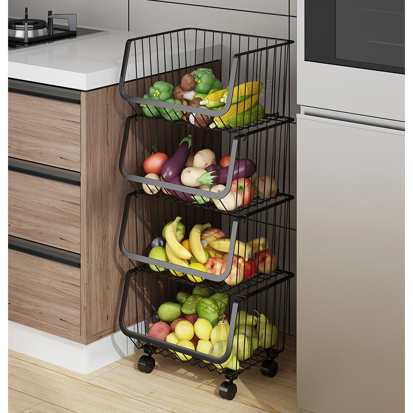 Kệ 4 tầng có bánh xe đa năng đựng rau củ quả có thể tháo rời VKIT DN04