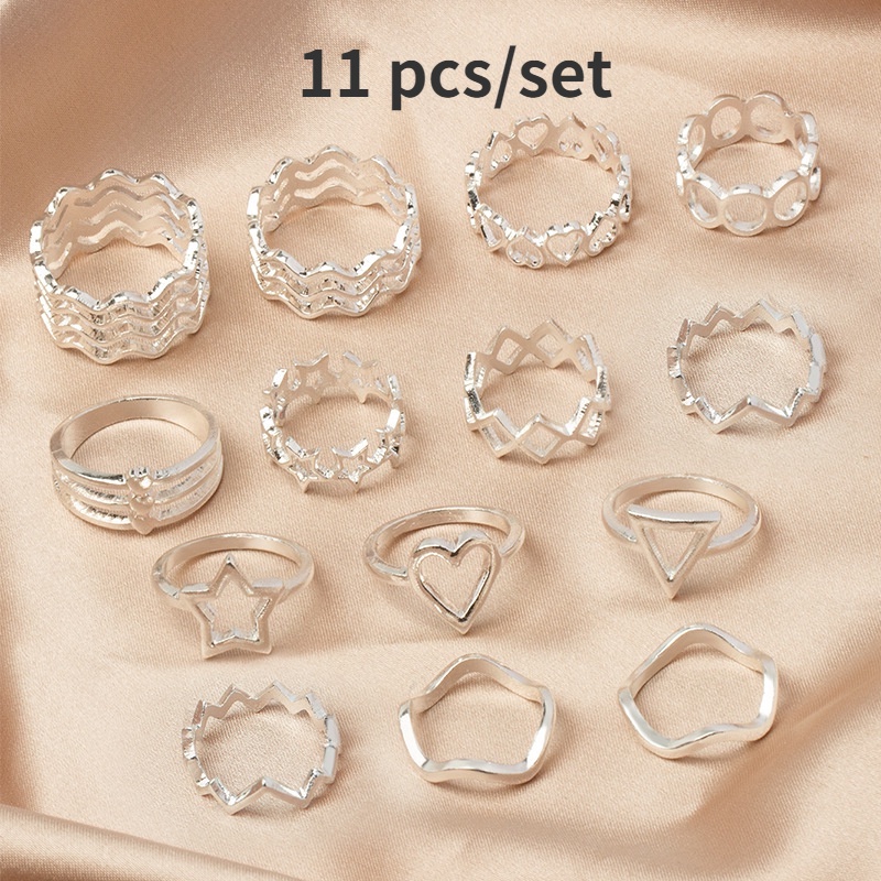 Set 11 Nhẫn Mạ Bạc Thời Trang Cho Nữ