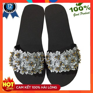 (Bảo Hành 12 Tháng) Dép quai ngang LMT hoa xám cao 5cm - Dép nữ - Dép quai ngang nữ - Dép xốp đế cao - Dép kẹp