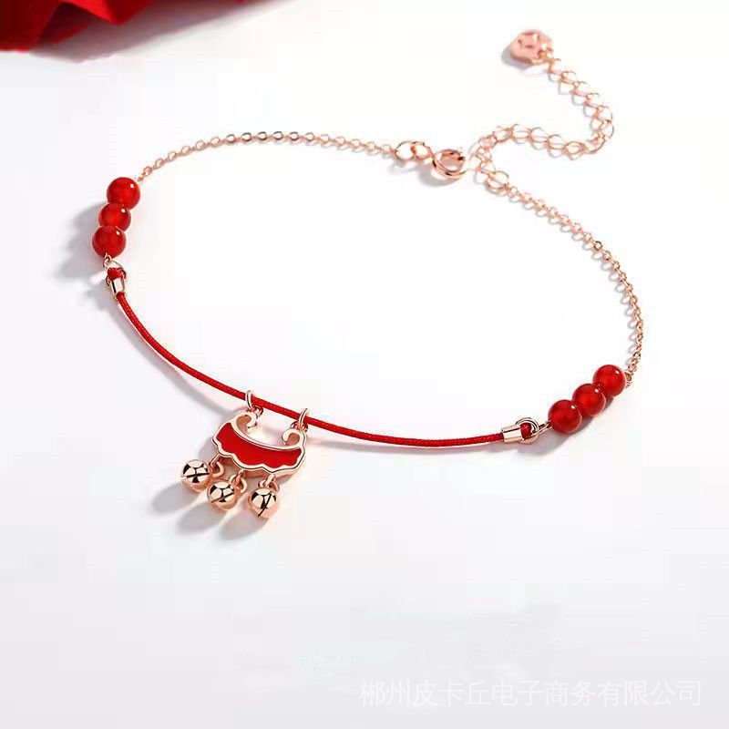 Ruyi Khóa Cung Điện Chuông 925 Bạc Vòng Chân Nữ 2022 Hợp Thời Trang Dây Đỏ Benming Năm Chuông Có Thể Nhẫn Âm Thanh Vòng Chân cxb lhzg01.my65