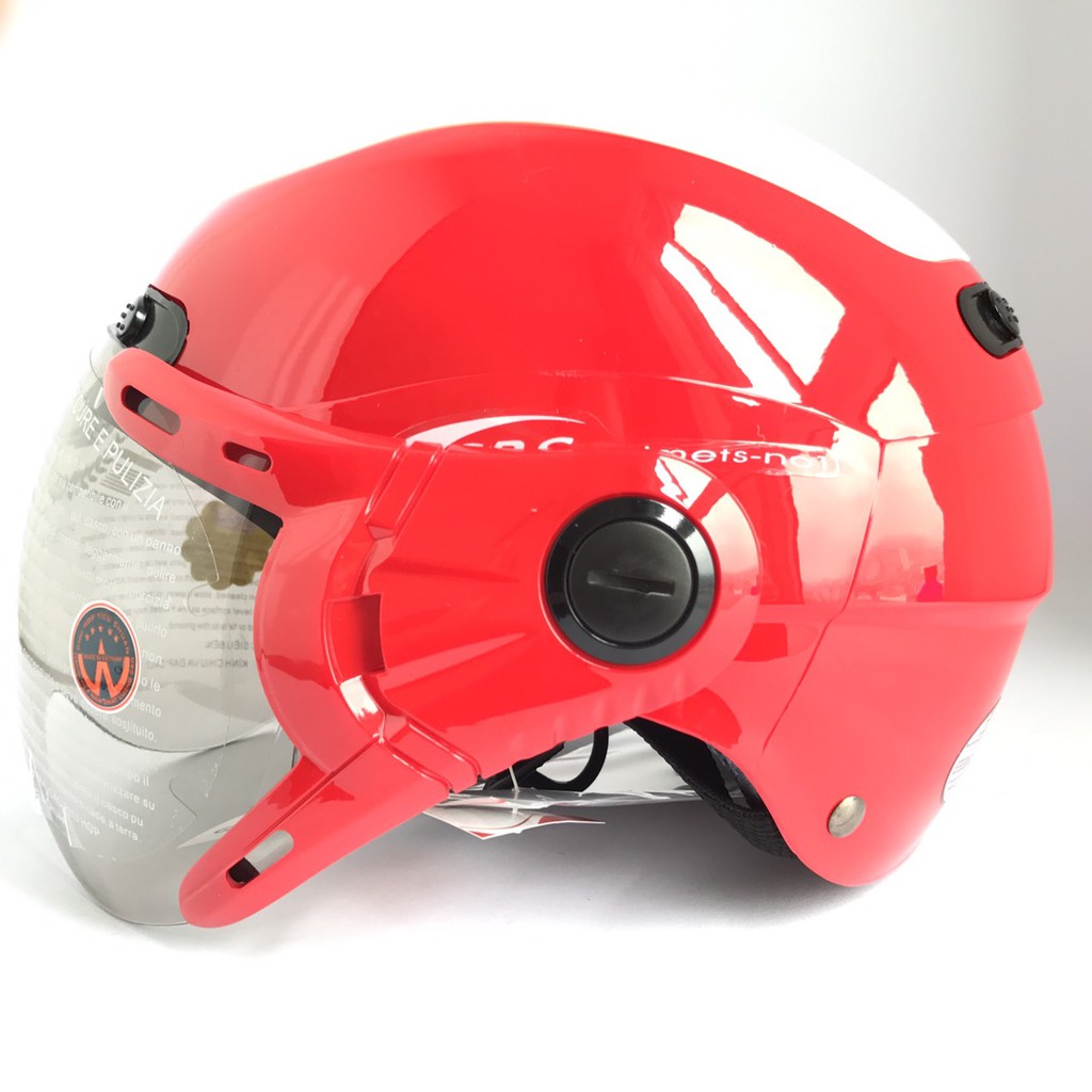 Mũ bảo hiểm nửa đầu có kính cao cấp GRS A102k Đỏ line trắng - Vòng đầu 54-57cm - Bảo hành 12 tháng
