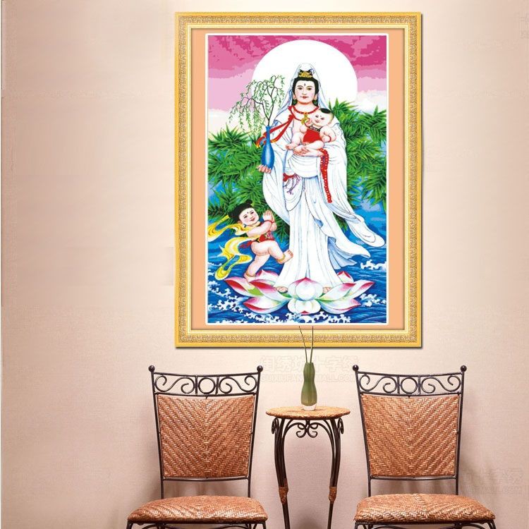 Tranh thêu tay chữ thập Phật Bà Quan Âm mẫu mới in đầy đủ 2021 tượng và phòng khách