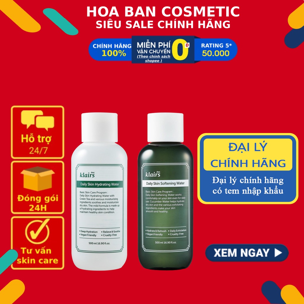 Nước Hoa Hồng Làm Dịu, Làm Mềm Da Và Hỗ Trợ Tẩy Tế Bào Chết Klairs Daily Skin Softening Water 500ml