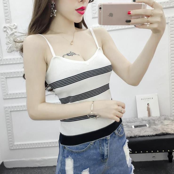 Hot!! Áo thun len dệt kim kẻ sọc 2 dây- hàng quảng châu