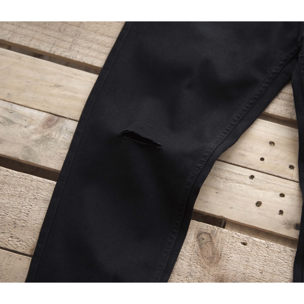 Quần jean nam đen trơn, đen rách gối cao cấp chất co giãn không phai màu from slimfit