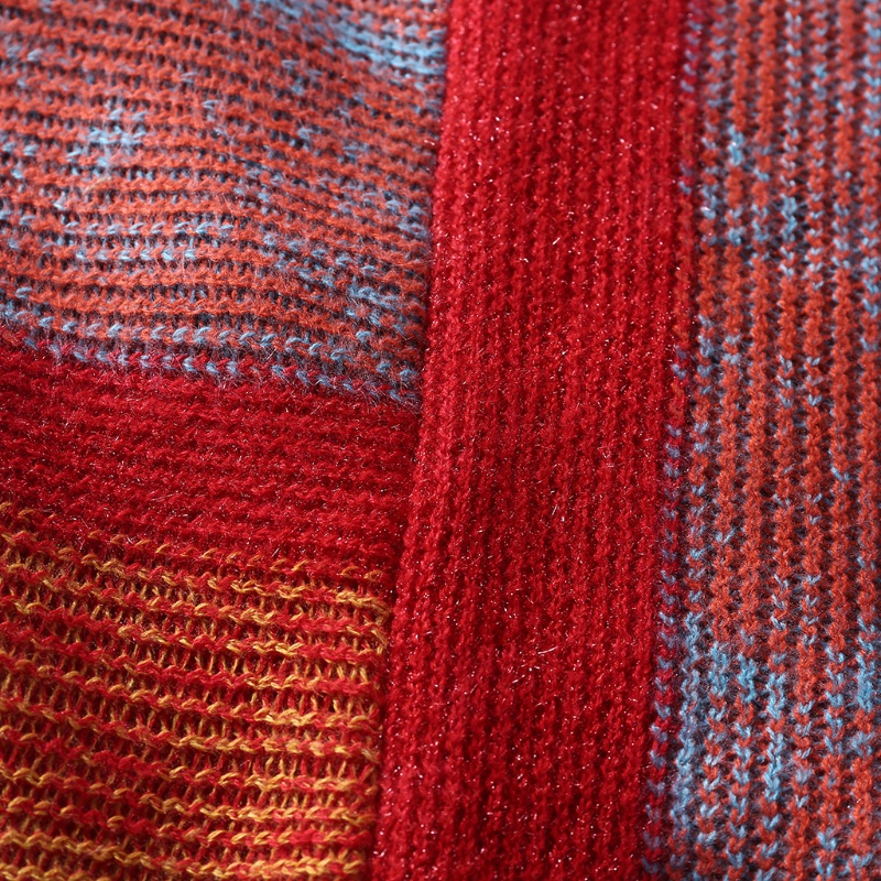 Áo choàng len Pashmina chui đầu cổ chữ V viền tua rua kẻ sọc màu sắc phong cách dân tộc thời trang mùa đông cho nữ
 | BigBuy360 - bigbuy360.vn