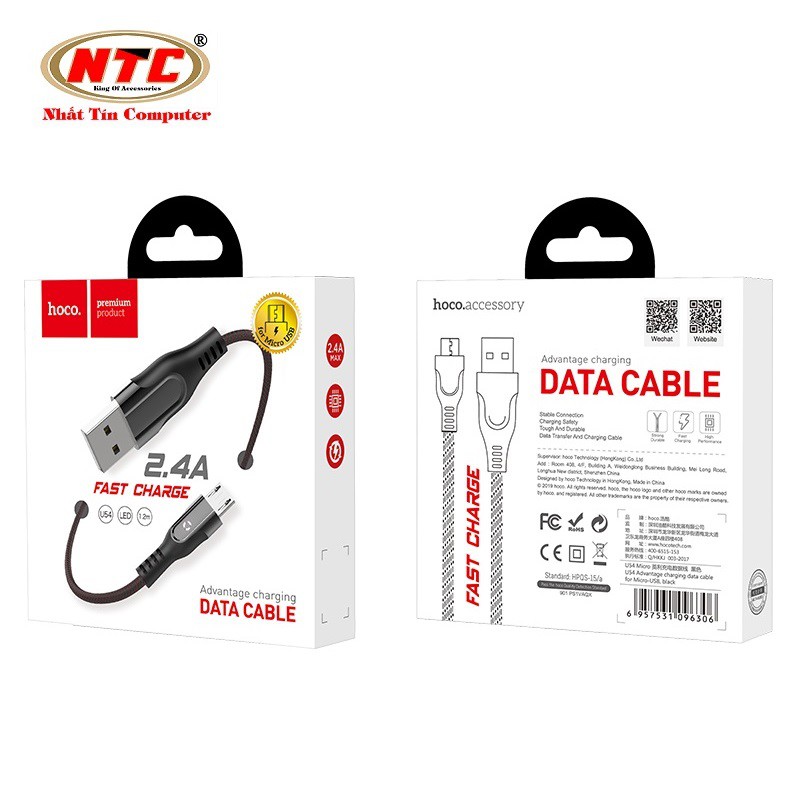 Cáp và truyền dữ liệu cổng microUSB Hoco U54 2.4A dài 1.2A (hỗ trợ QC3.0 và có đèn báo sạc)