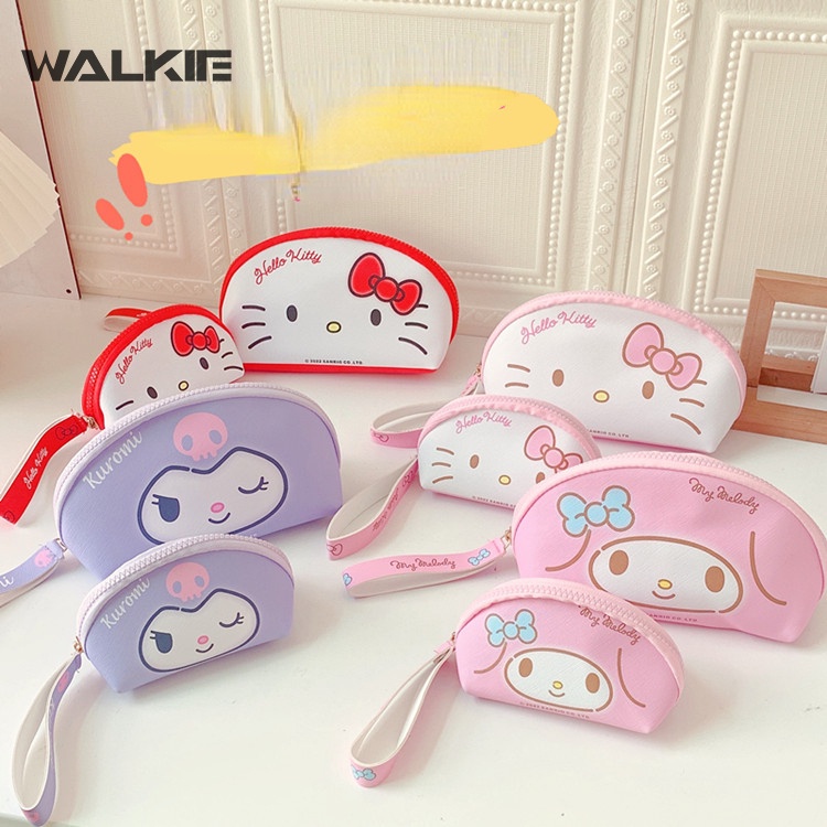 Set 2 Túi Đựng Mỹ Phẩm + Ví Tiền Xu Hình Bán Nguyệt Hello Kitty Cinnamoroll Kuromi Mymodeody