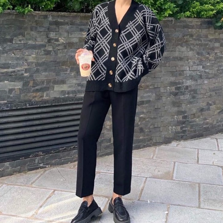 Áo len Cardigan nam nữ kẻ caro chéo