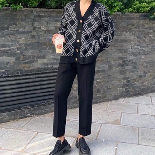 Áo len Cardigan nam nữ kẻ caro chéo