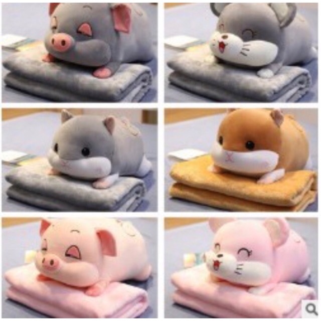 Bộ chăn gối văn phòng gấu bông, chăn kèm gối đa năng hình thú, chăn gối gấu bông cho bé nhiều mẫu