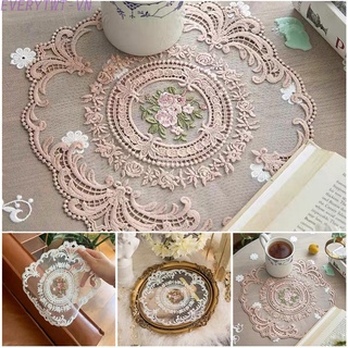 Flower Embroidered Tablecloth Lace Placemat Table Mat Tea Cup Coaster Decor