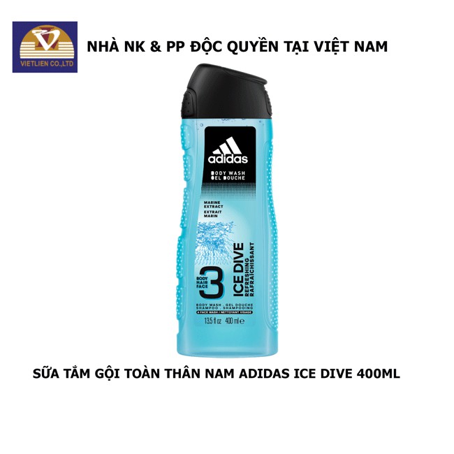 Combo 2 chai : Lăn khử mùi Nam Adidas  Ice Dive 40ml + Sữa tắm gội toàn thân Nam Adidas - Ice Dive 400ml