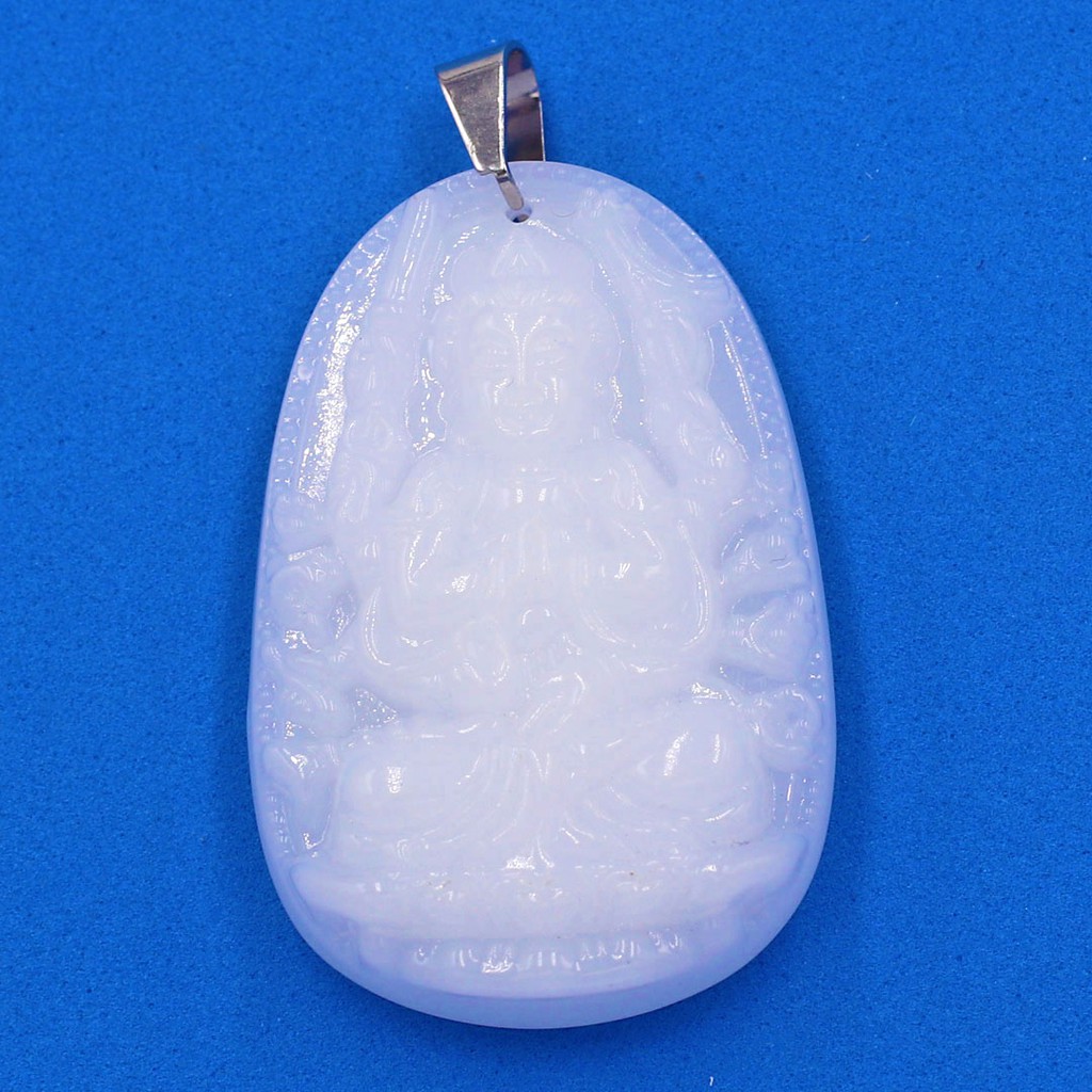 Mặt dây chuyền phật Thiên Thủ Thiên Nhãn đá tự nhiên trắng size lớn 5cm - Phật bản mệnh tuổi Tý - Tặng kèm móc inox
