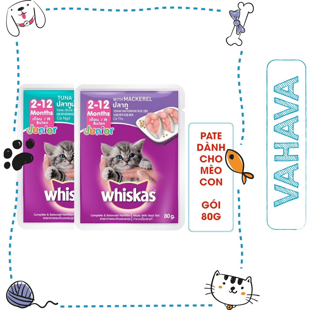 Pate Mèo Con Whiskas 80g Thức Ăn Dinh Dưỡng Cho Mèo 24 Gói Một Thùng- VAHAVA