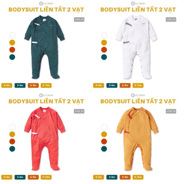 LE COON | Bodysuit Liền Tất 2 Vạt cotton dày 0-12 tháng [ babyboo]