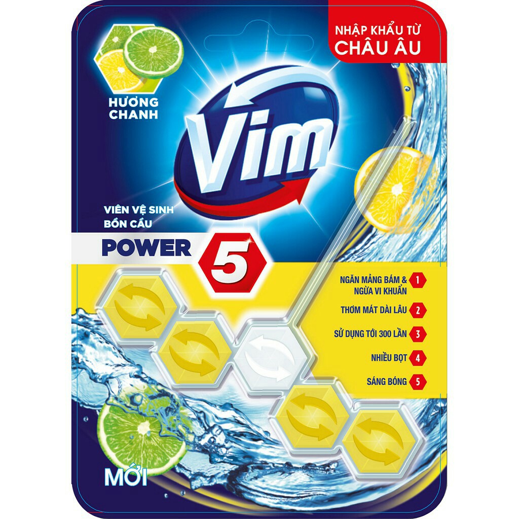 Viên Tẩy Bồn Cầu Vim Power 5 Hương Chanh 55G Sạch Khuẩn Thơm Mát