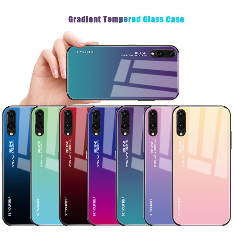 Ốp điện thoại mặt kính cường lực màu loang thời trang cho huawei P20 Pro Mate10 Lite Nova 3i 3E 2i