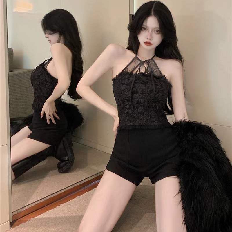 áo 2 dây có mút ngực áo hai dây croptop Dáng Ngắn Phối Ren Thời Trang Mùa Đông Quyến Rũ Cho Nữ