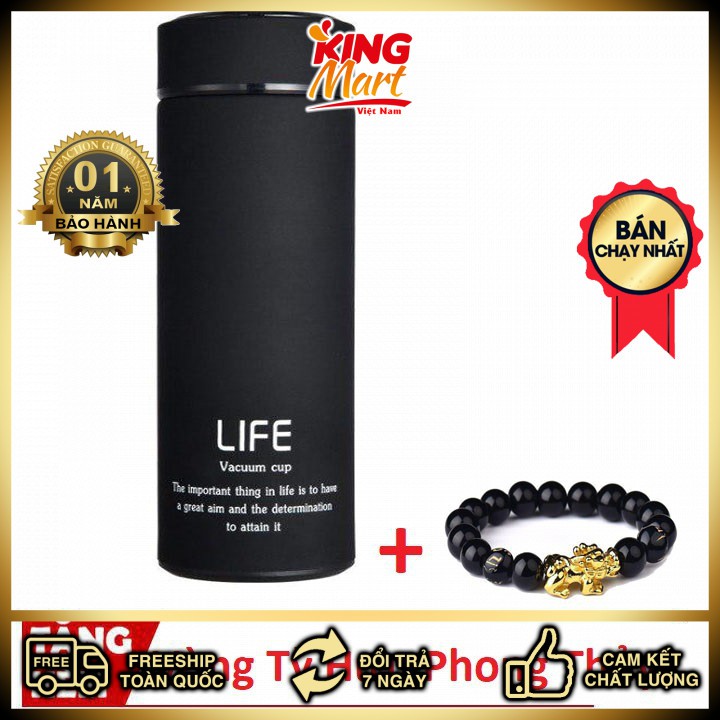 Bình giữ nhiệt LIFE inox 500ml cao cấp tặng kèm vòng tỳ hưu phong thủy(freeship)