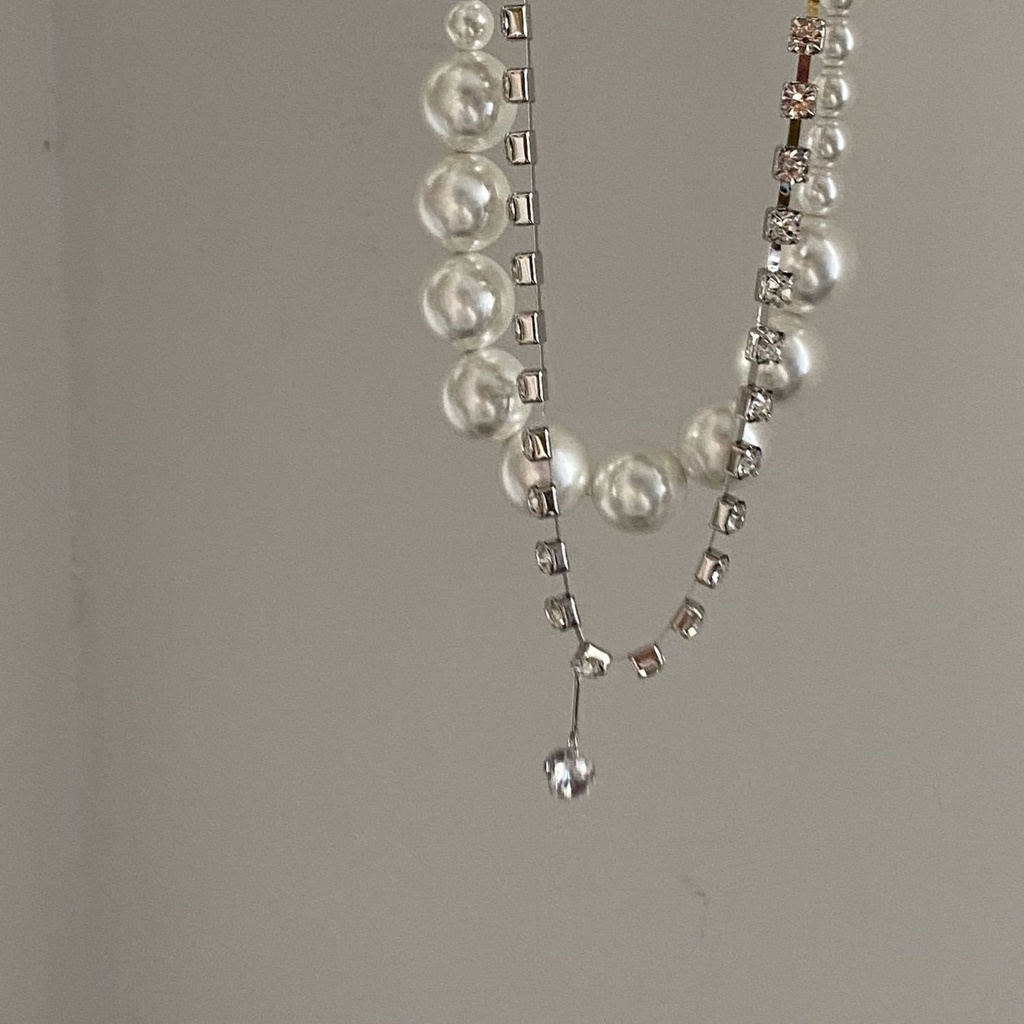 Dây Chuyền Hai Lớp Đính Hạt Ngọc Trai Nhân Tạo Và Đá Kim Cương Toàn Diện Phong Cách Sang Trọng Hợp Thời Trang