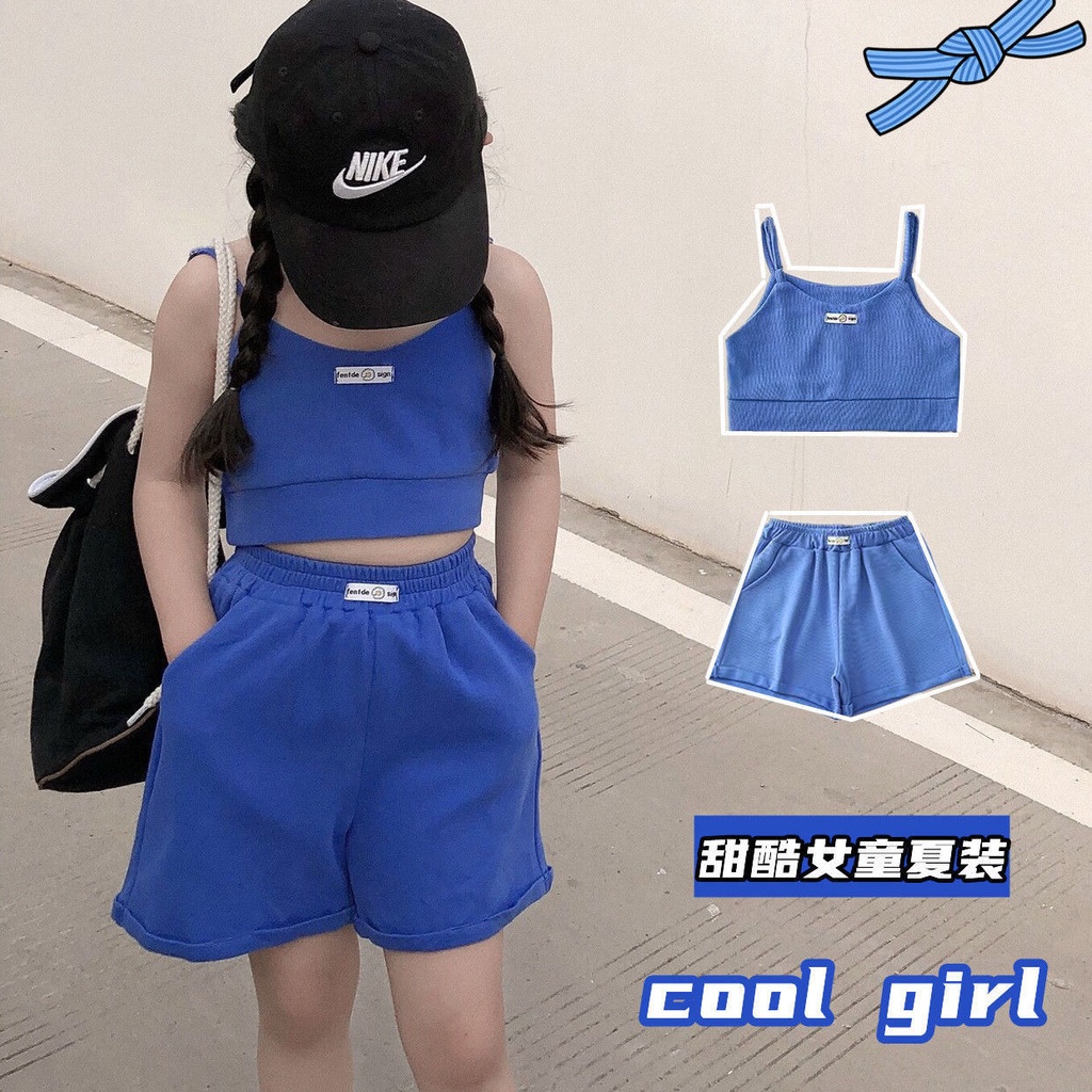 Bộ Đồ Thể Thao Hai Mảnh Áo Hai Dây Và Quần Ngắn Phong Cách Hàn Quốc Thời Trang Mùa Hè Cho Bé Gái