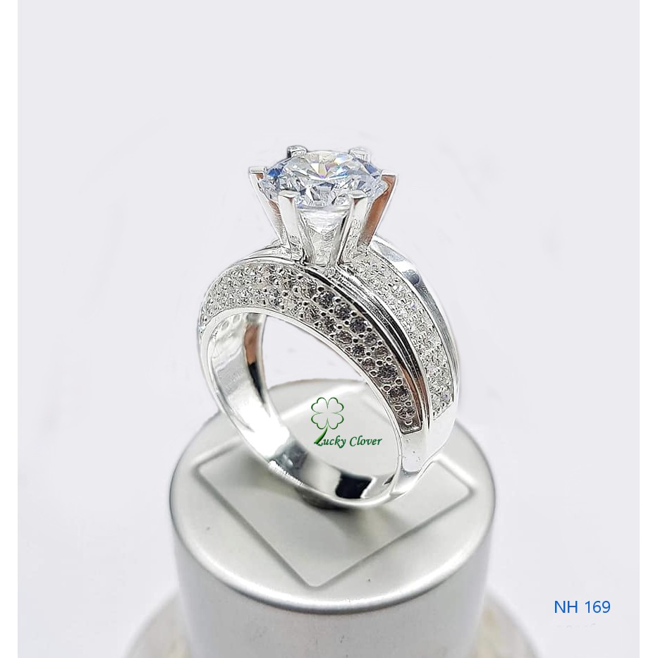 Nhẫn BẠC Nữ mặt cao nạm đá cao cấp