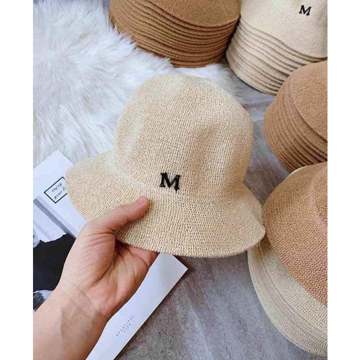 Mũ cói nón bucket chữ M đi biển dã ngoại siêu xinh