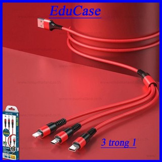 Cáp Sạc 3 trong 1 dây dù WDC-125, Dây Cáp Sạc 3 Đầu Thông Minh Đa Năng, tiện dụng – Educase