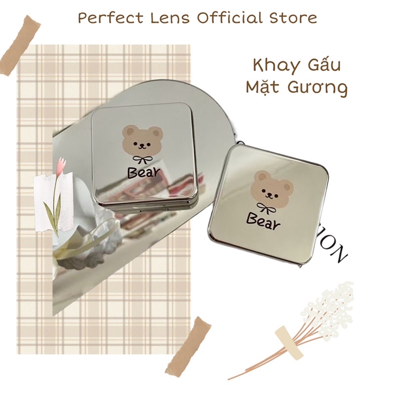 Khay Đựng Lens , Kính Áp Tròng , Khay Gấu Mặt Gương Giúp Bảo Vệ Lens , Khay Dễ Thương , Mặt Khay Tráng Gương Giá Sale Rẻ